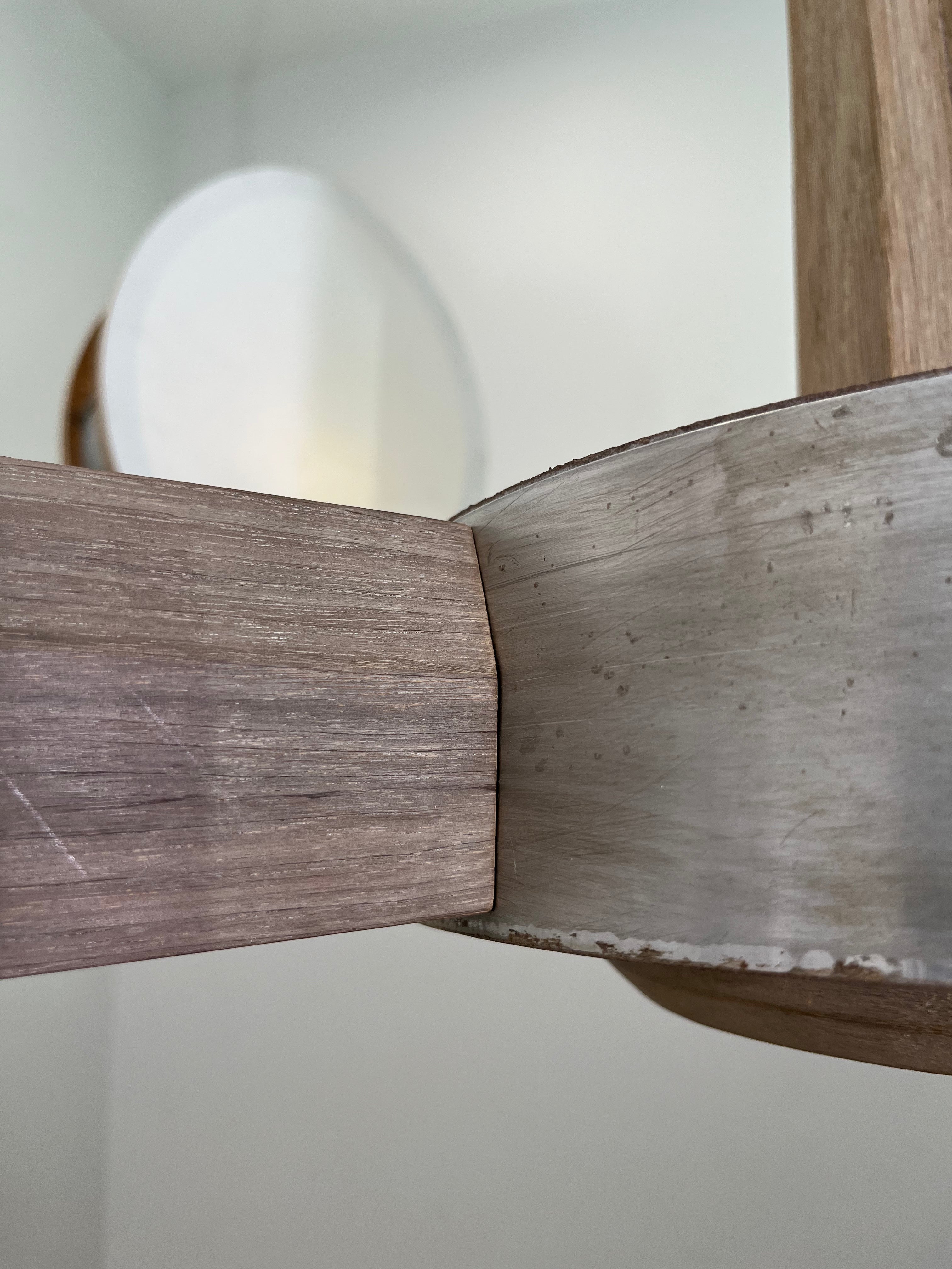Limited Edition Walnut, Brass and Patinated Aluminum Chandelier