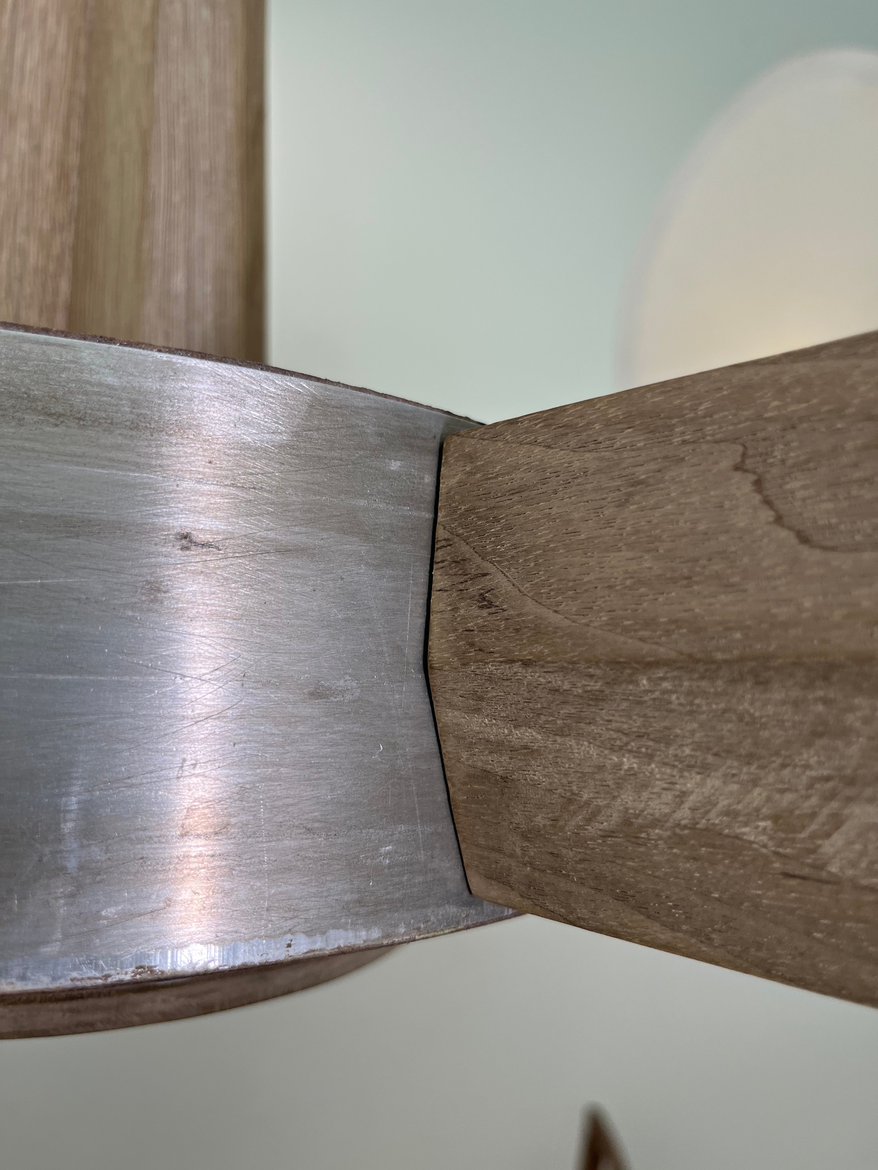 Limited Edition Walnut, Brass and Patinated Aluminum Chandelier