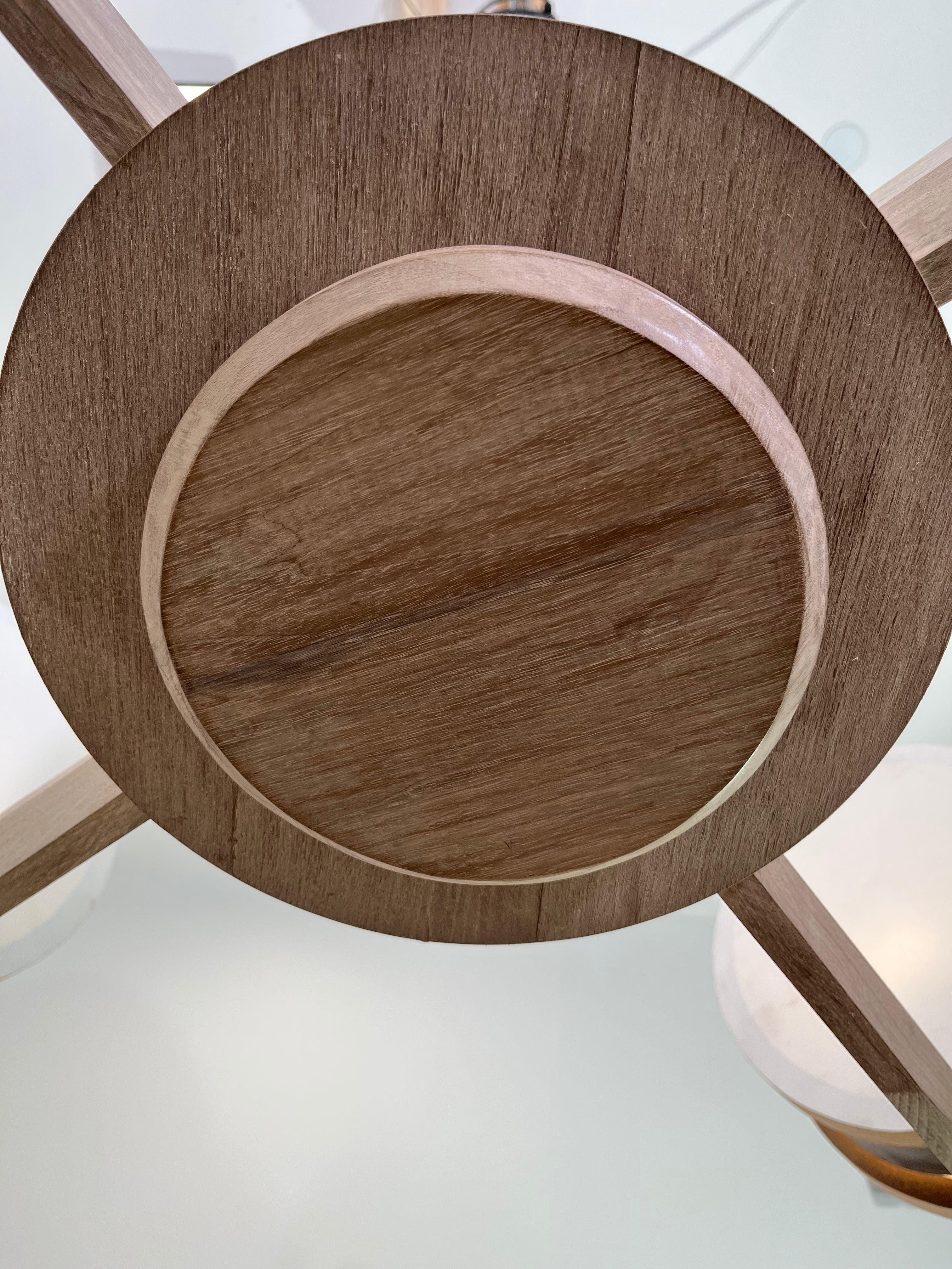 Limited Edition Walnut, Brass and Patinated Aluminum Chandelier