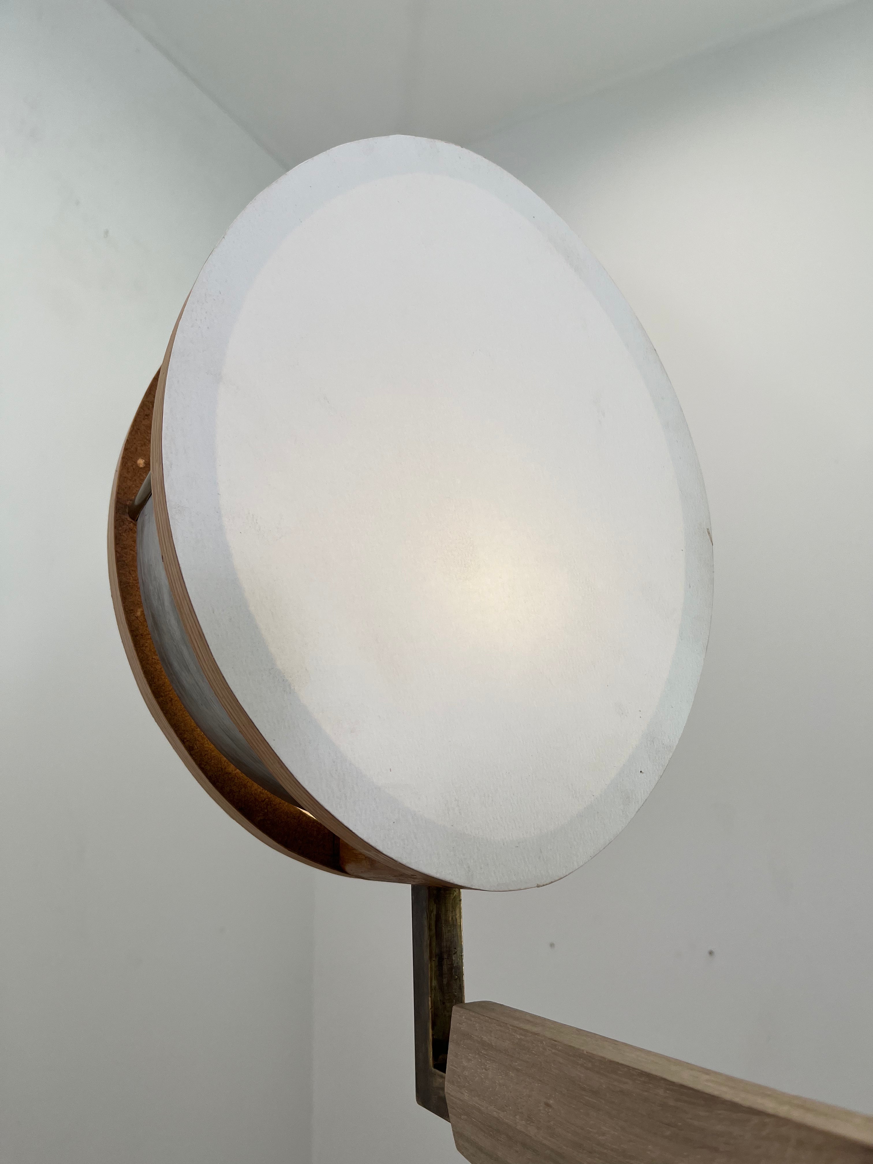 Limited Edition Walnut, Brass and Patinated Aluminum Chandelier