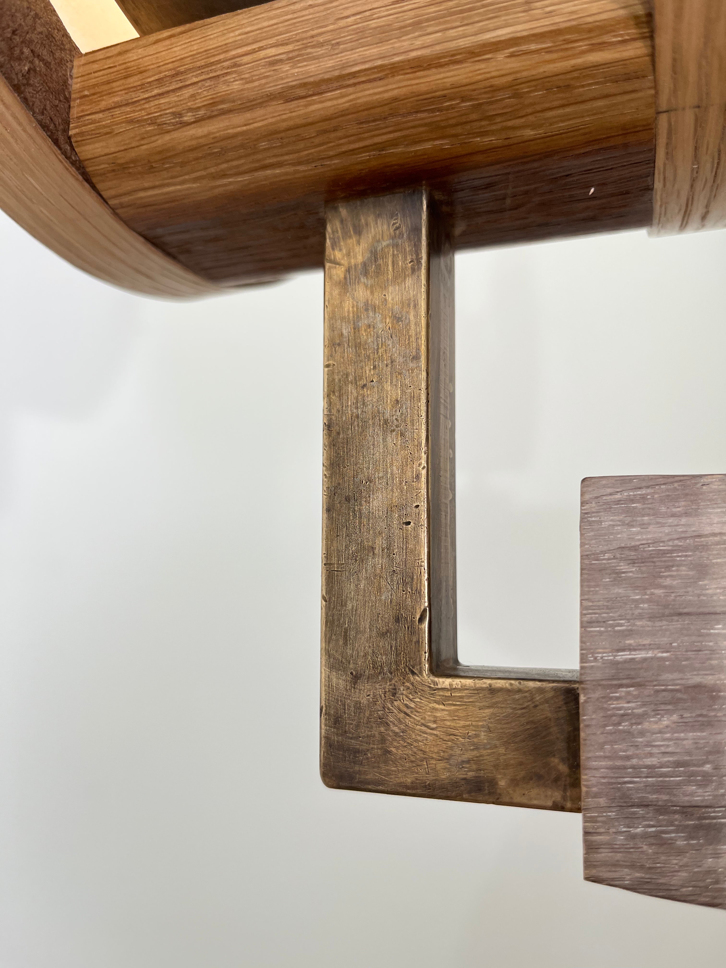 Limited Edition Walnut, Brass and Patinated Aluminum Chandelier
