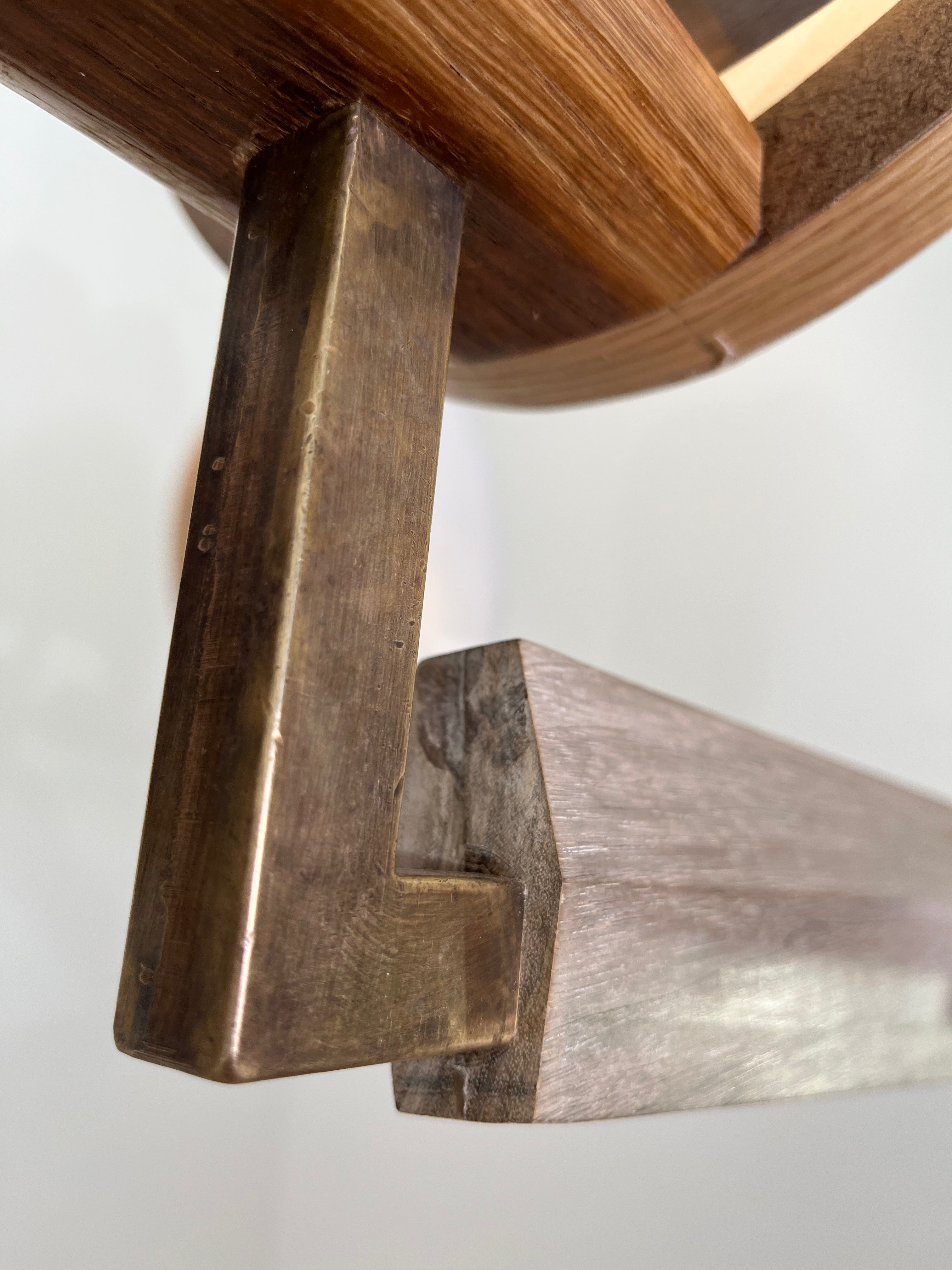 Limited Edition Walnut, Brass and Patinated Aluminum Chandelier