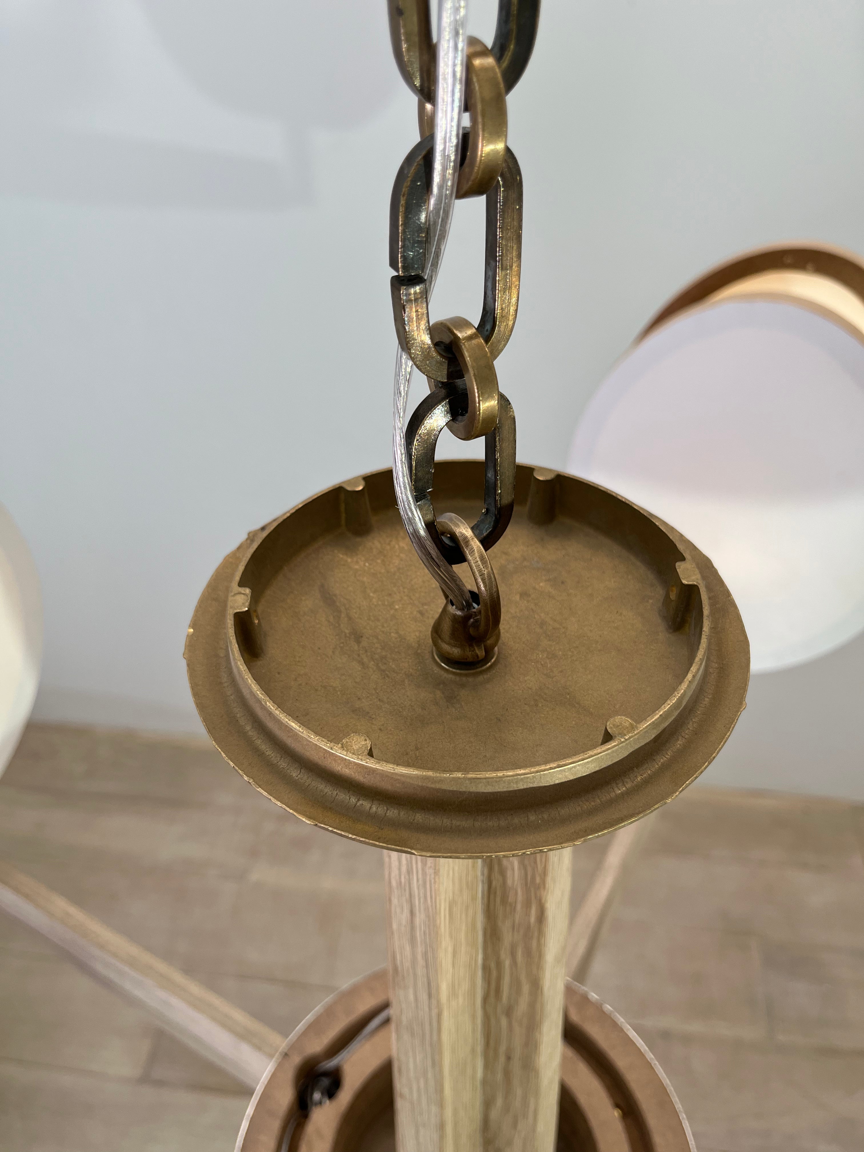 Limited Edition Walnut, Brass and Patinated Aluminum Chandelier