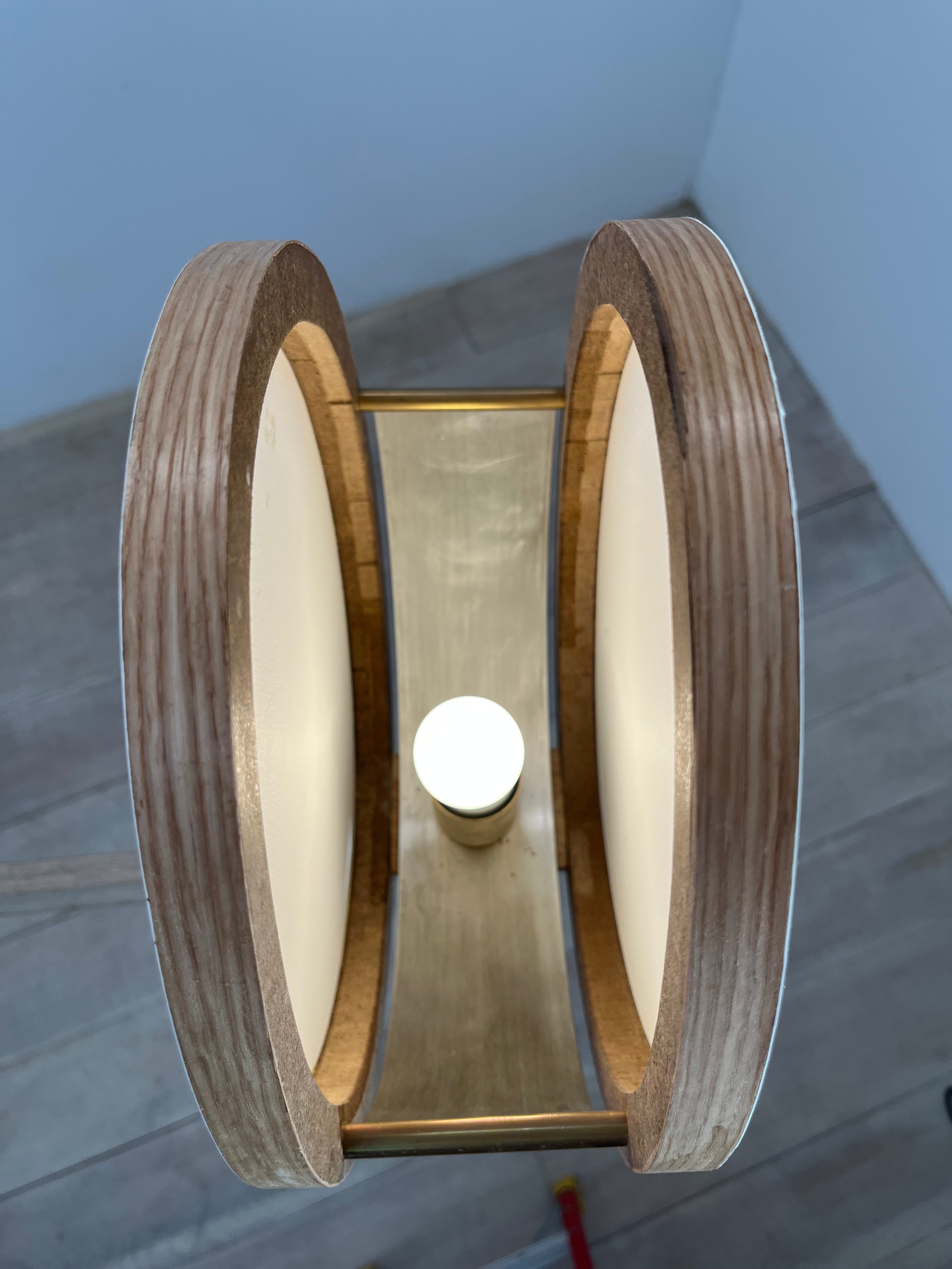 Limited Edition Walnut, Brass and Patinated Aluminum Chandelier