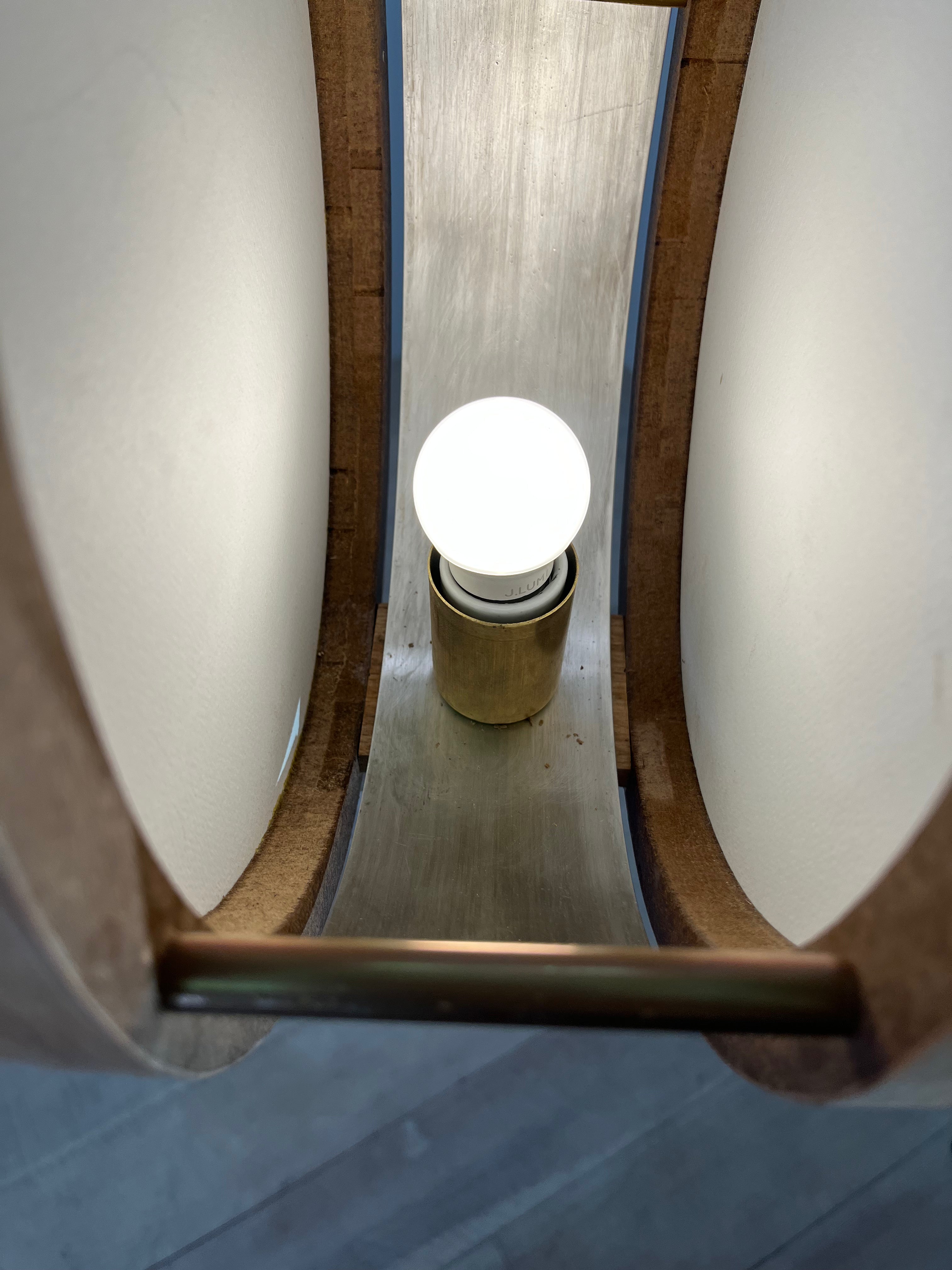 Limited Edition Walnut, Brass and Patinated Aluminum Chandelier