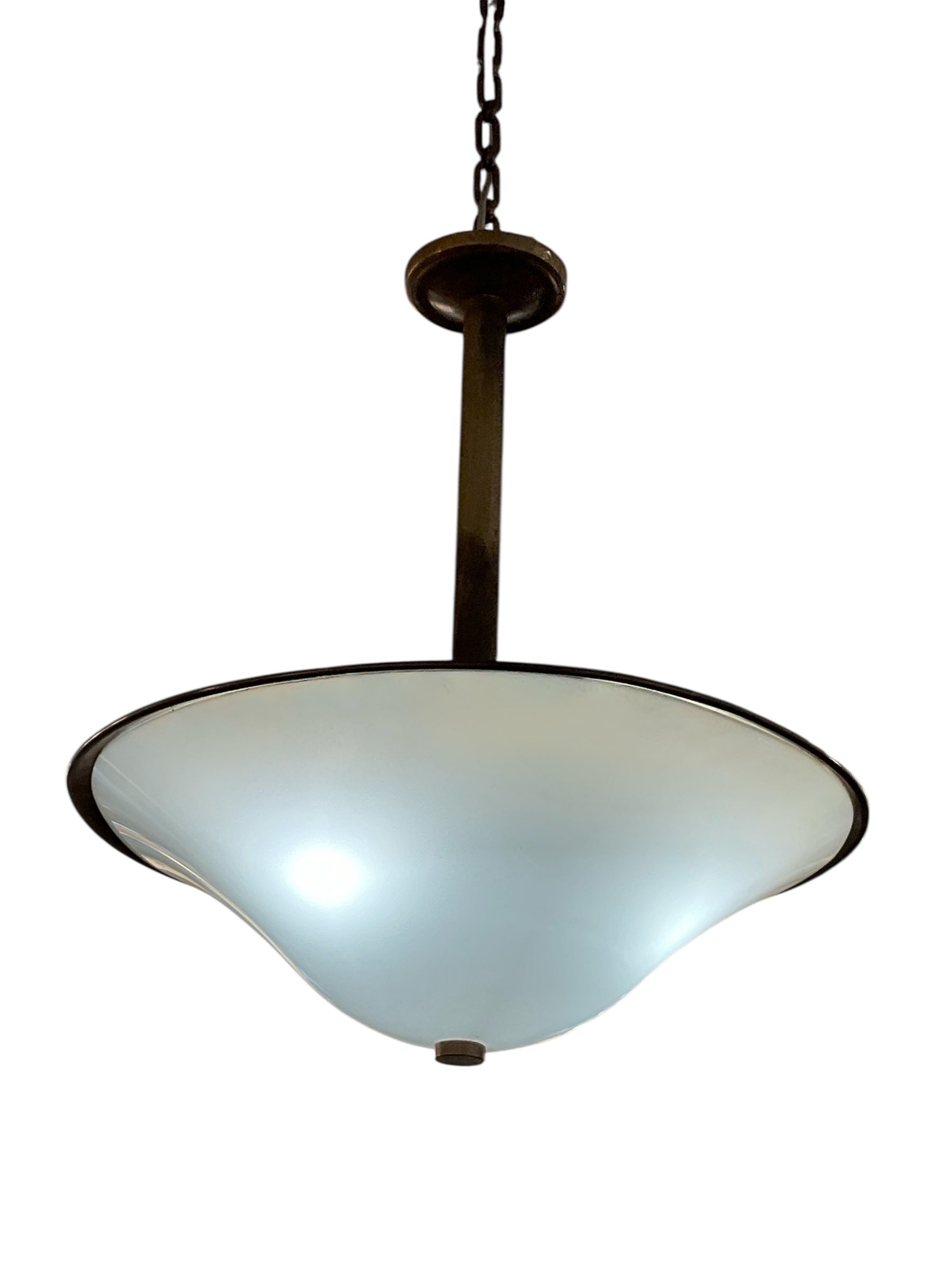 Limited Edition Bronze and Vintage Shade Ceiling Mount Chandelier