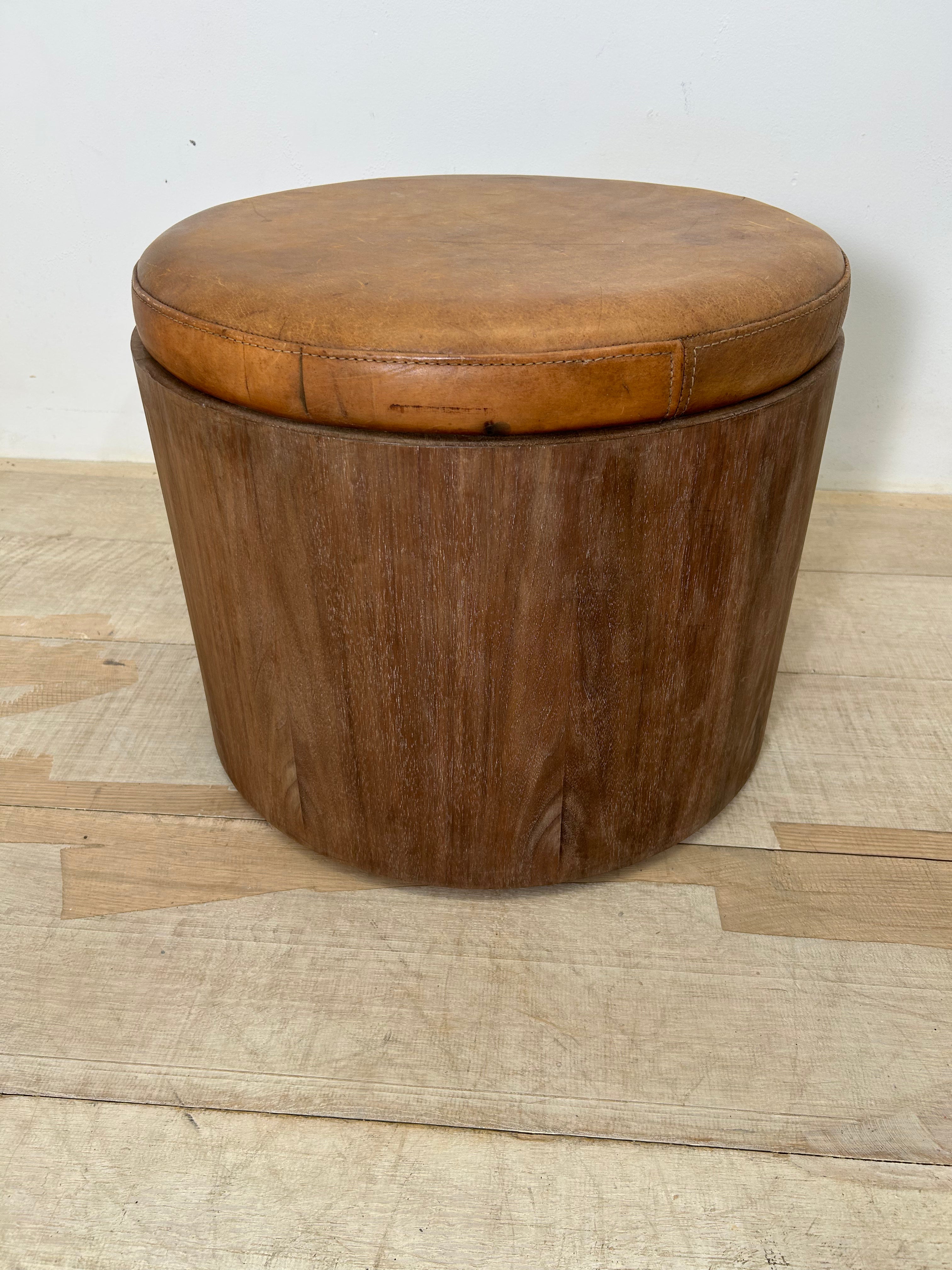 Limited Edition vintage walnut and leather ottoman on wheels