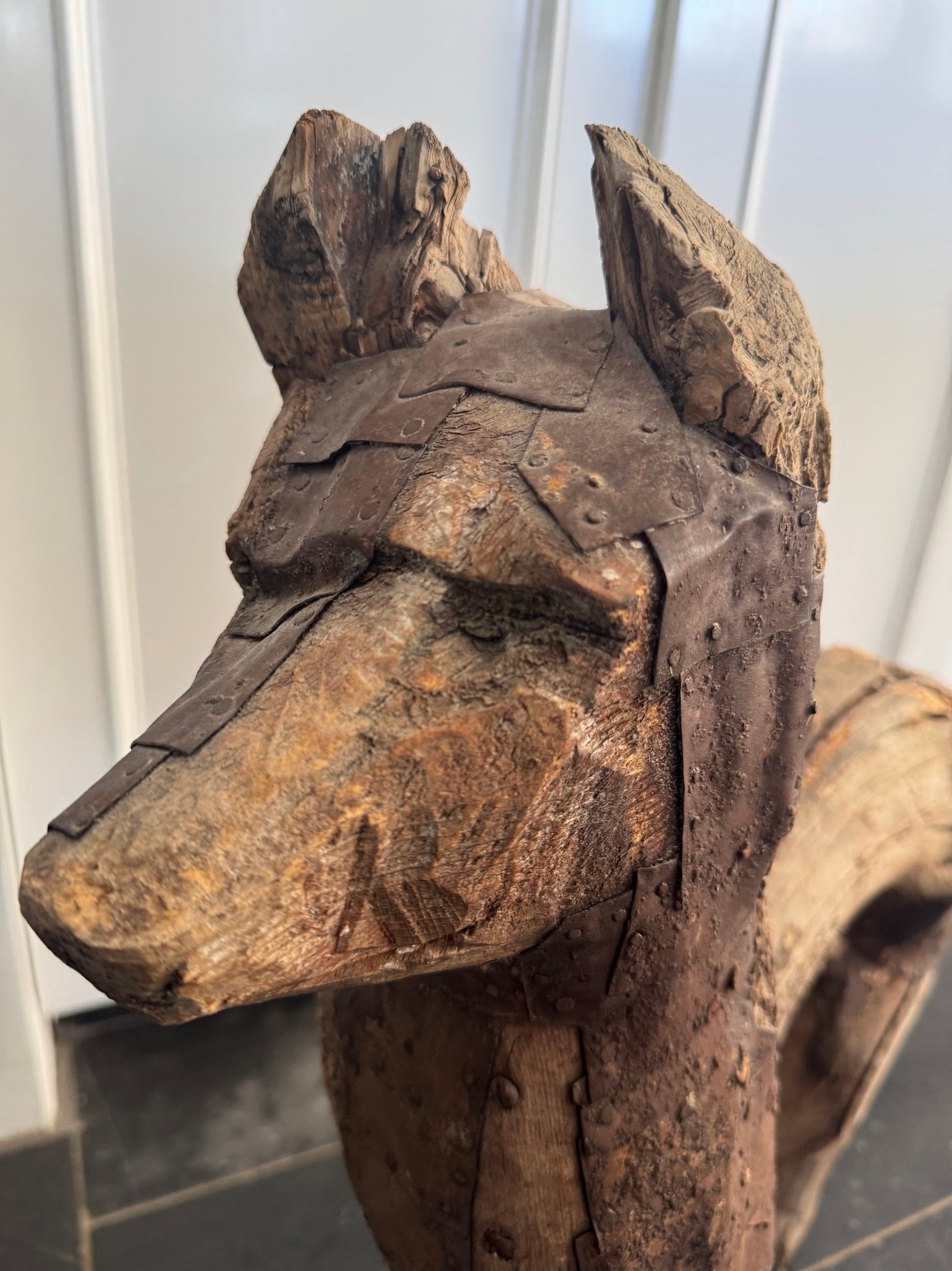 Large French 18th Century Primitive Wood Sculpture of a Dog