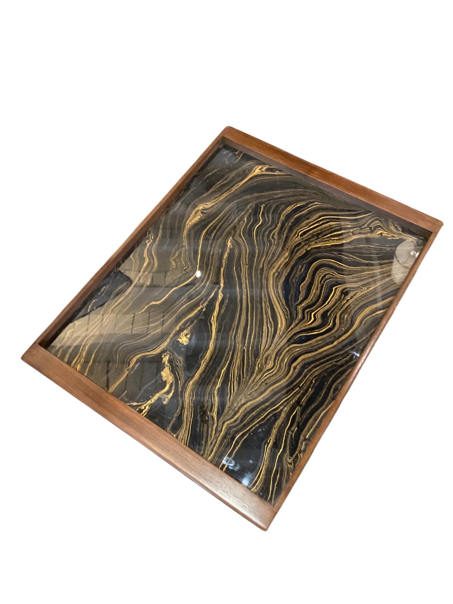 Limited Edition Walnut & Vintage Italian Marbleized Paper Tray