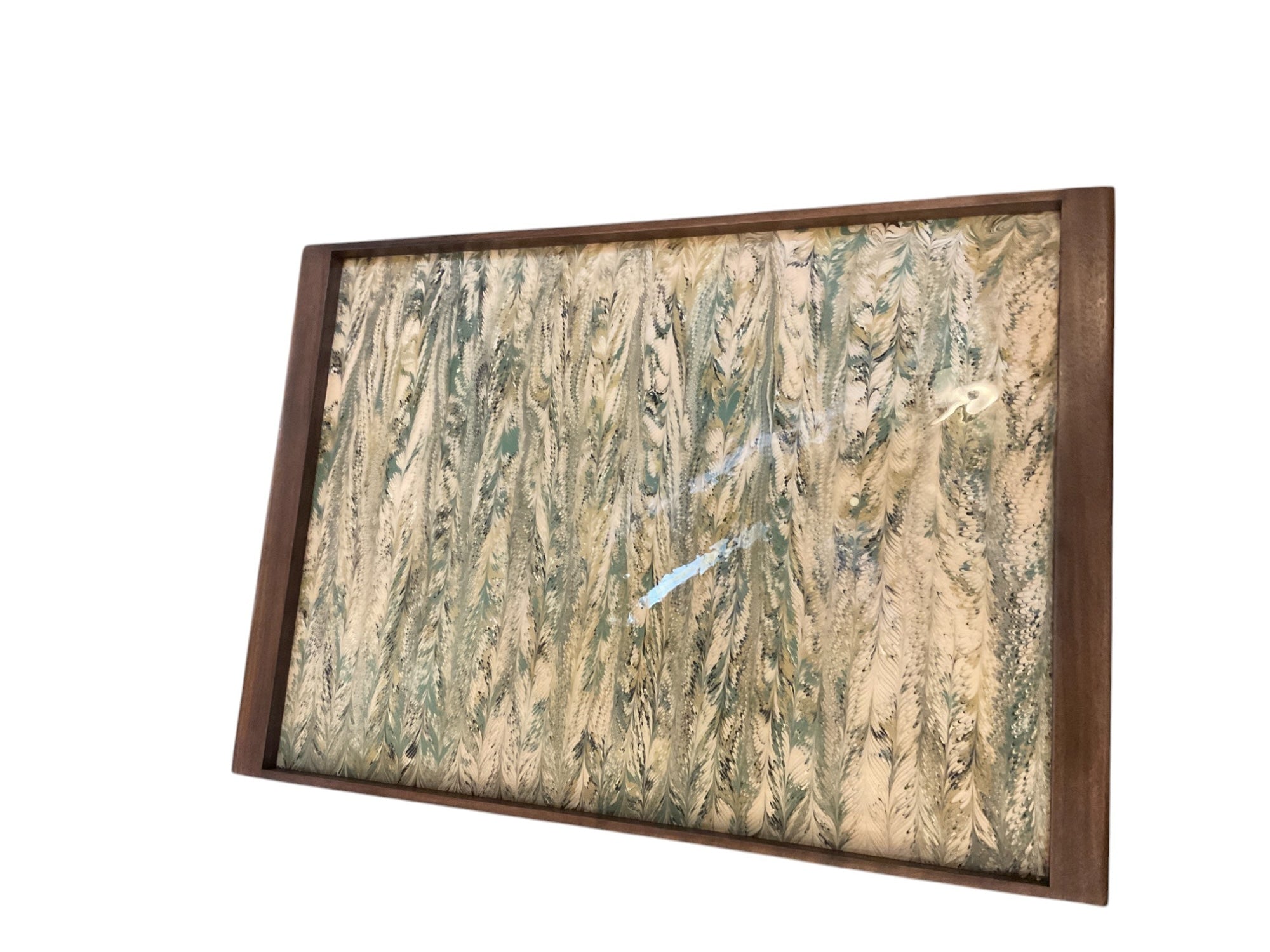 Limited Edition Walnut & Vintage Italian Marbleized Paper Tray