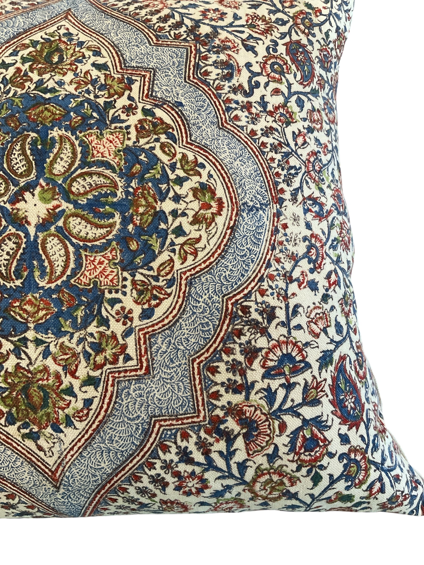 Vintage Block Print Linen Pillow