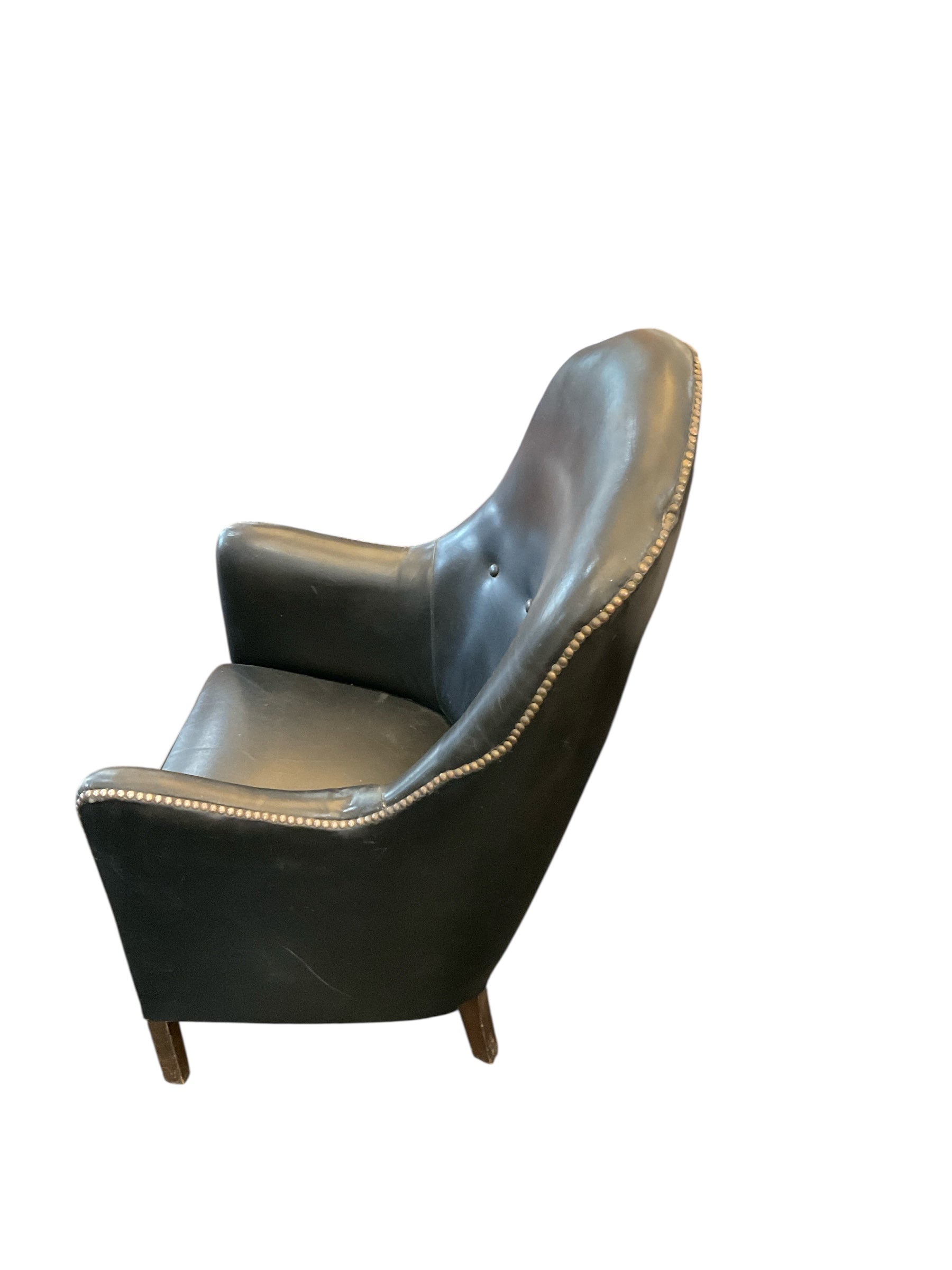 Vintage Danish Black Leather Arm Chair
