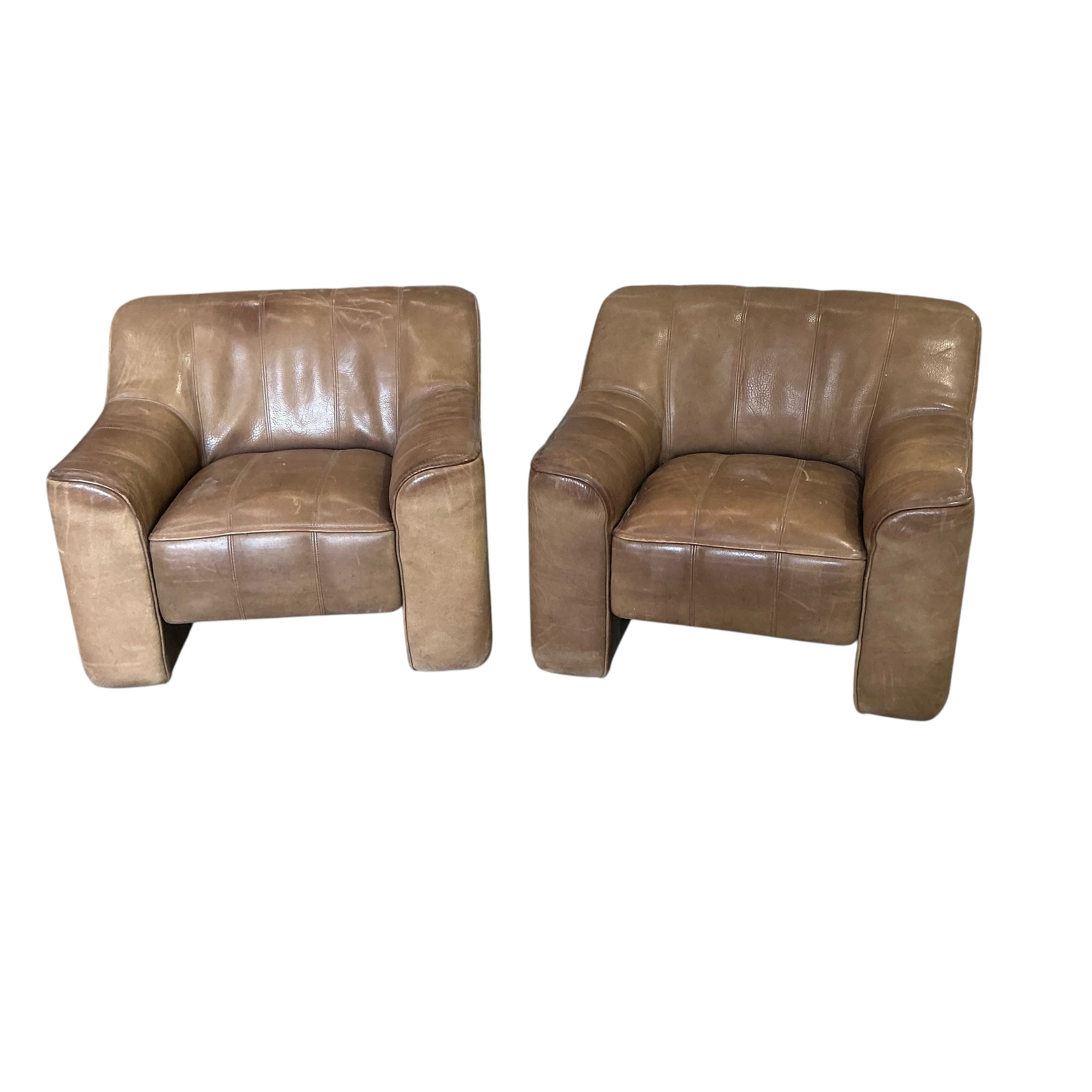 Pair of DeSede Vintage Leather Arm Chairs