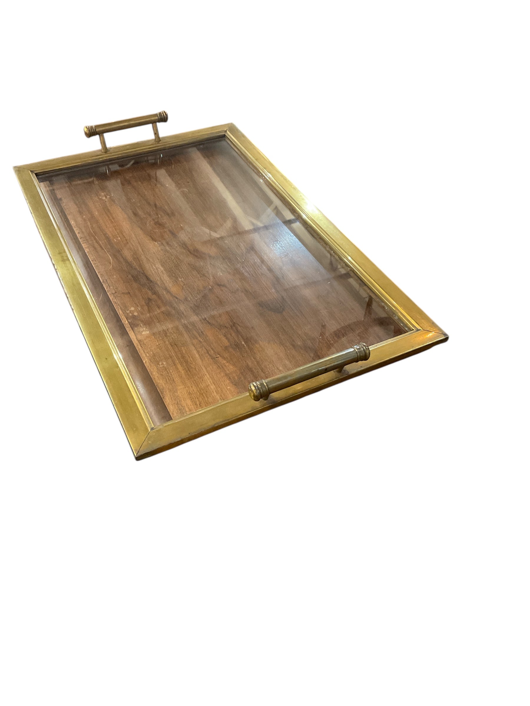 Mid-century brass and glass handled tray