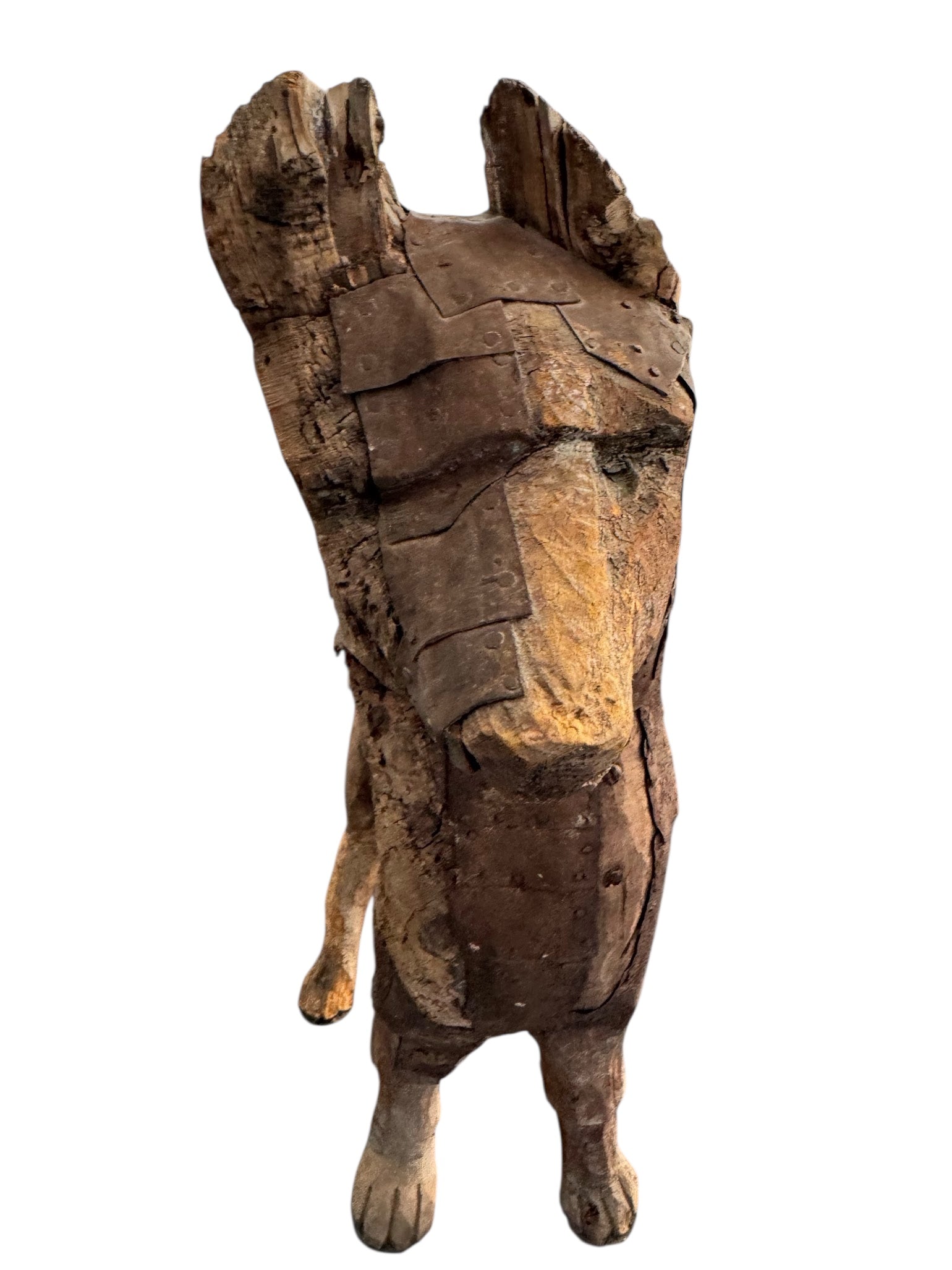 Large French 18th Century Primitive Wood Sculpture of a Dog