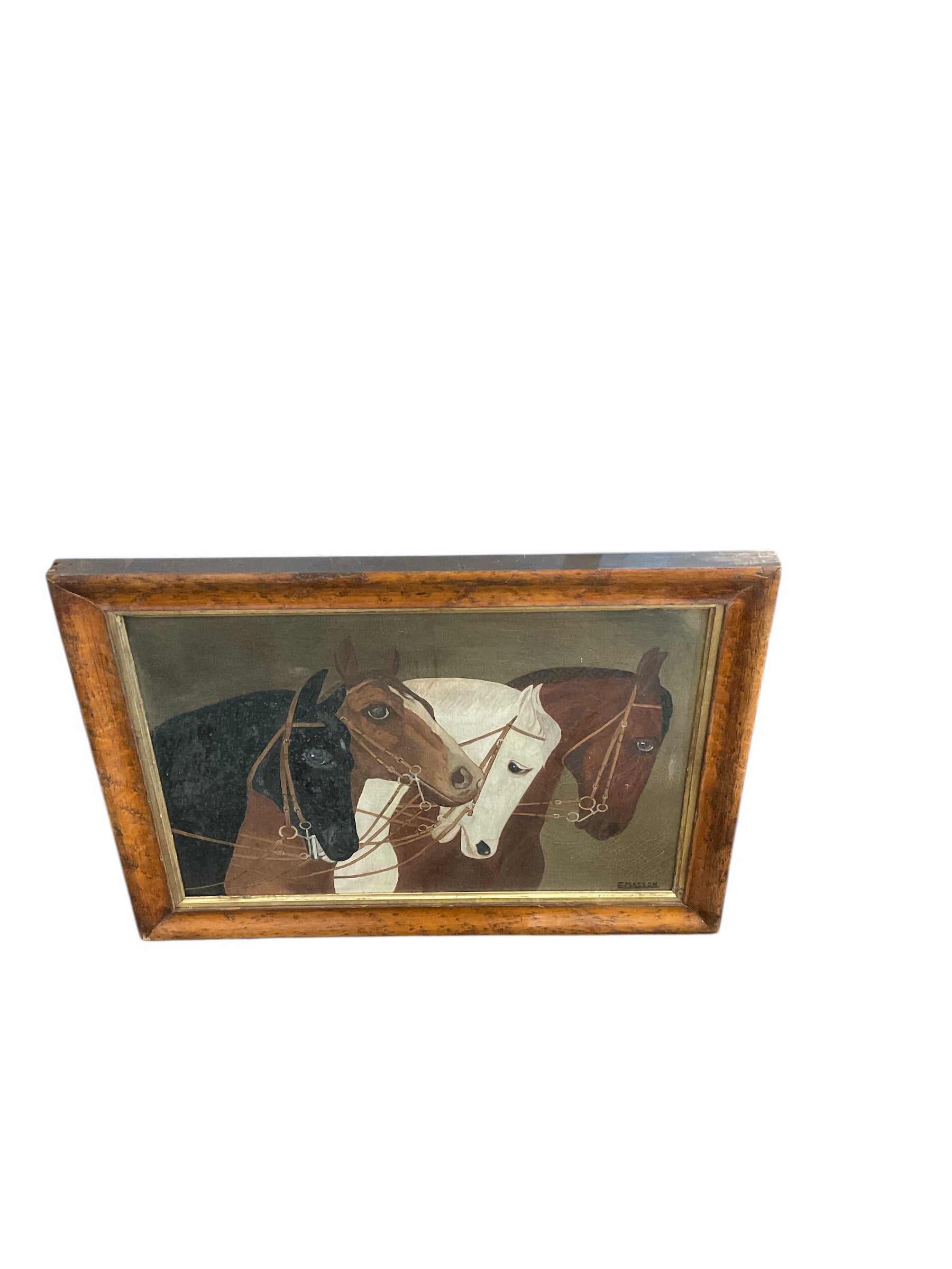Stunning English Oil Painting Portrait of Four Horses