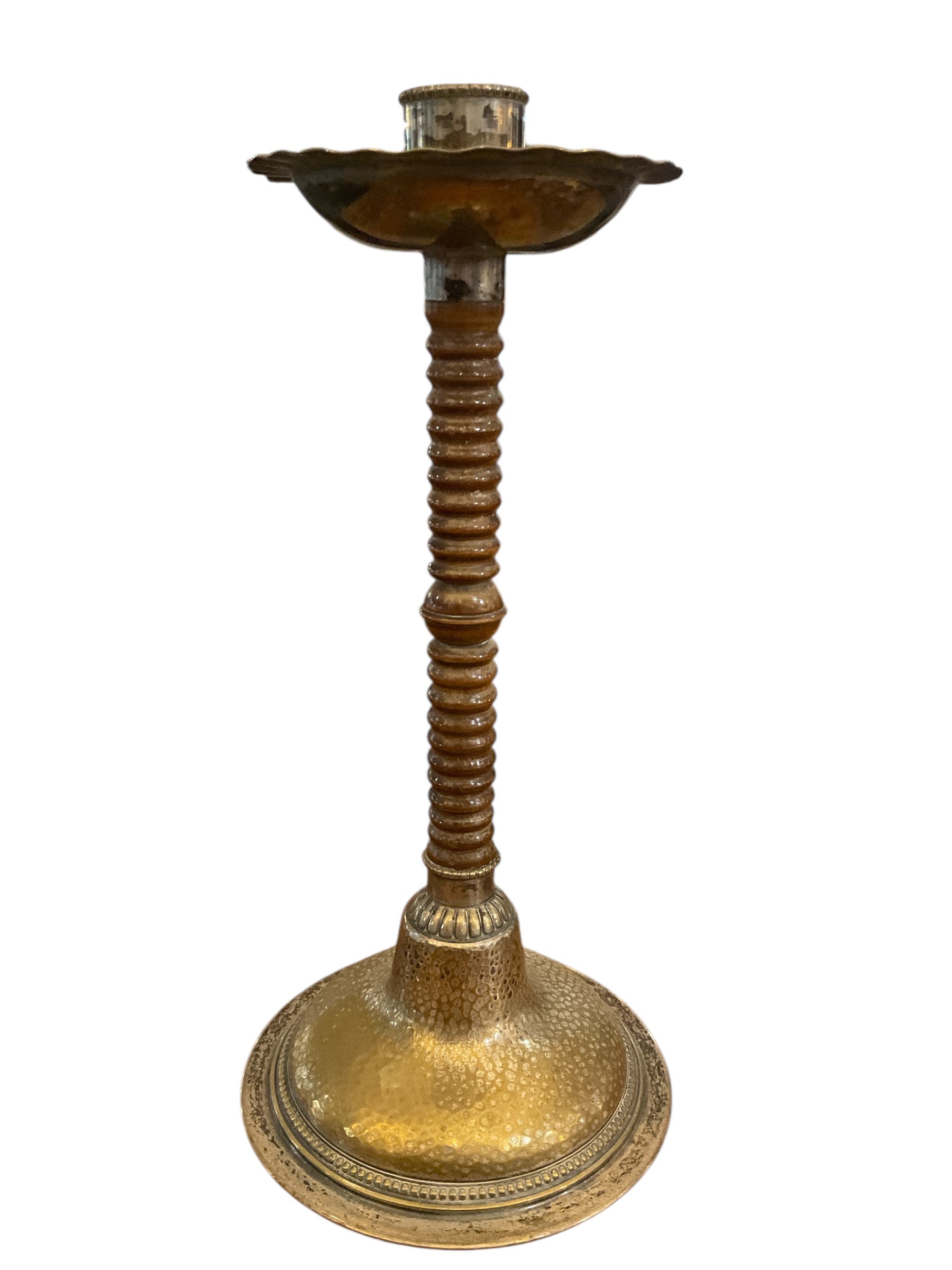 Pair of Antique brass and wood Candle holders