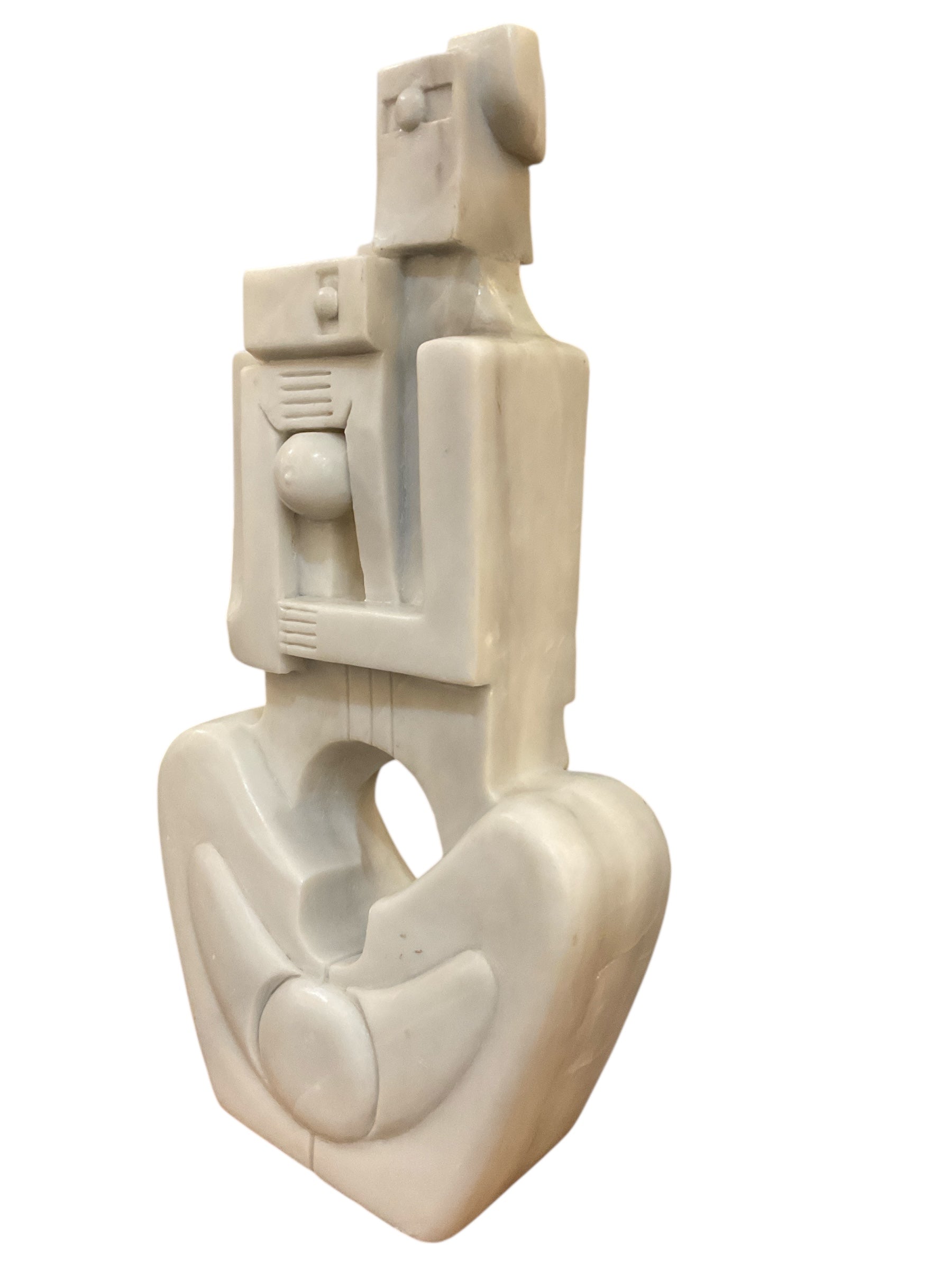 French 1960s Cubist White Marble Sculpture