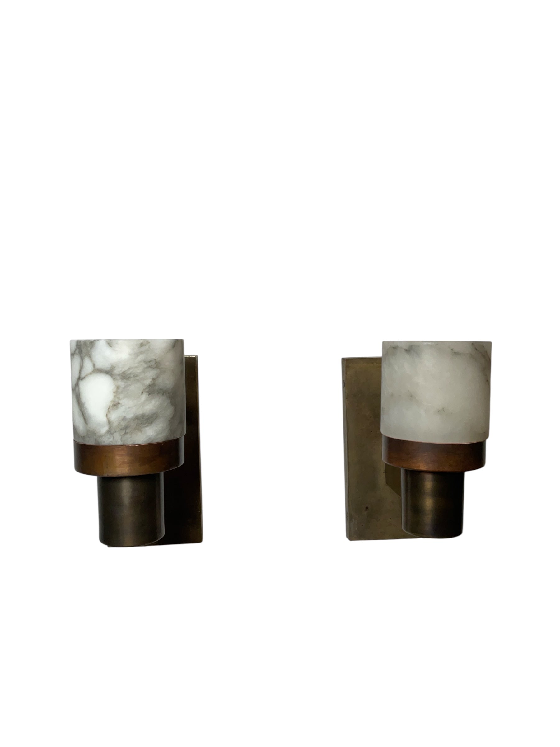 Pair Limited Edition Alabaster and Bronze Sconces