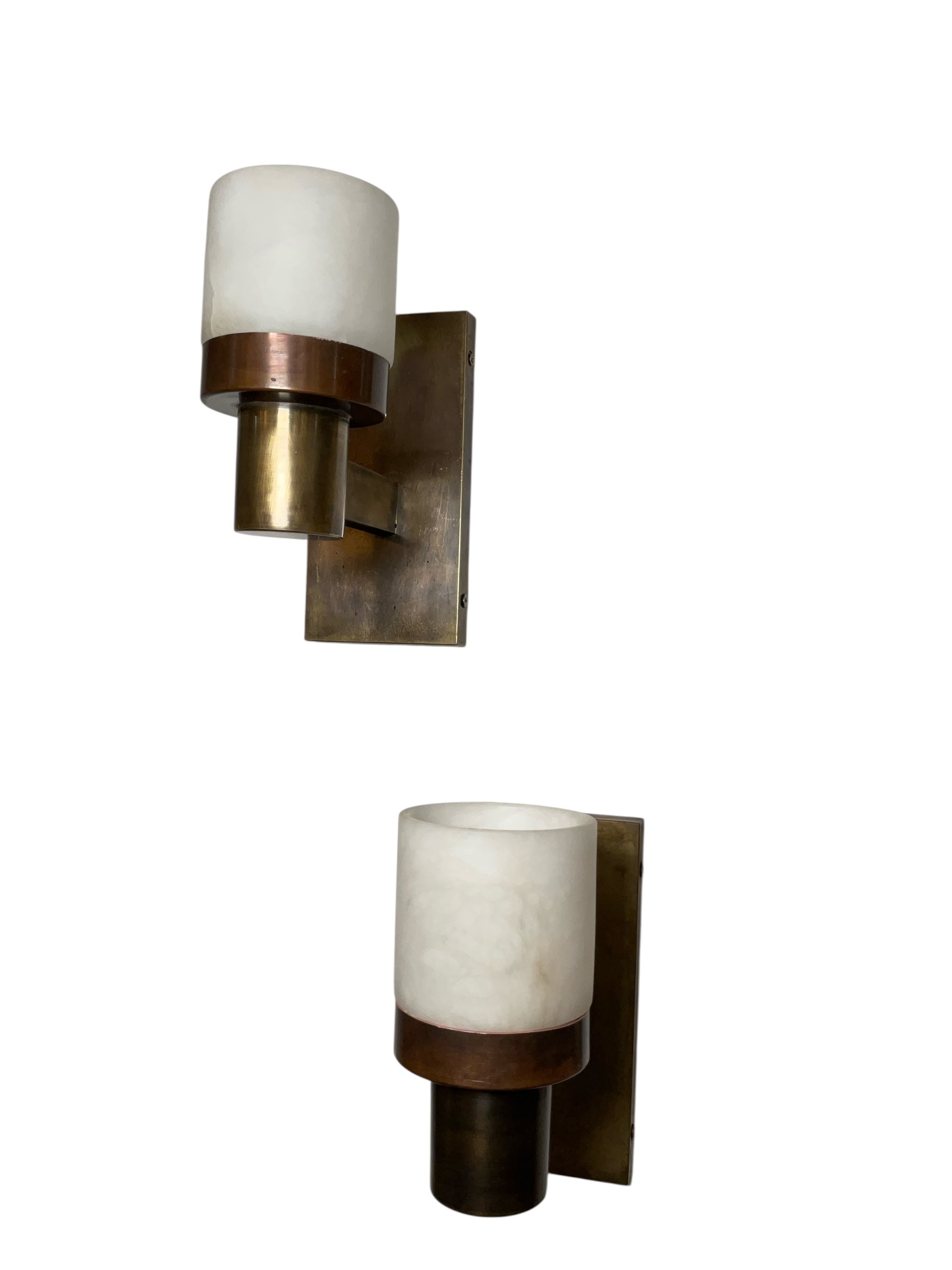 Pair Limited Edition Alabaster and Bronze Sconces