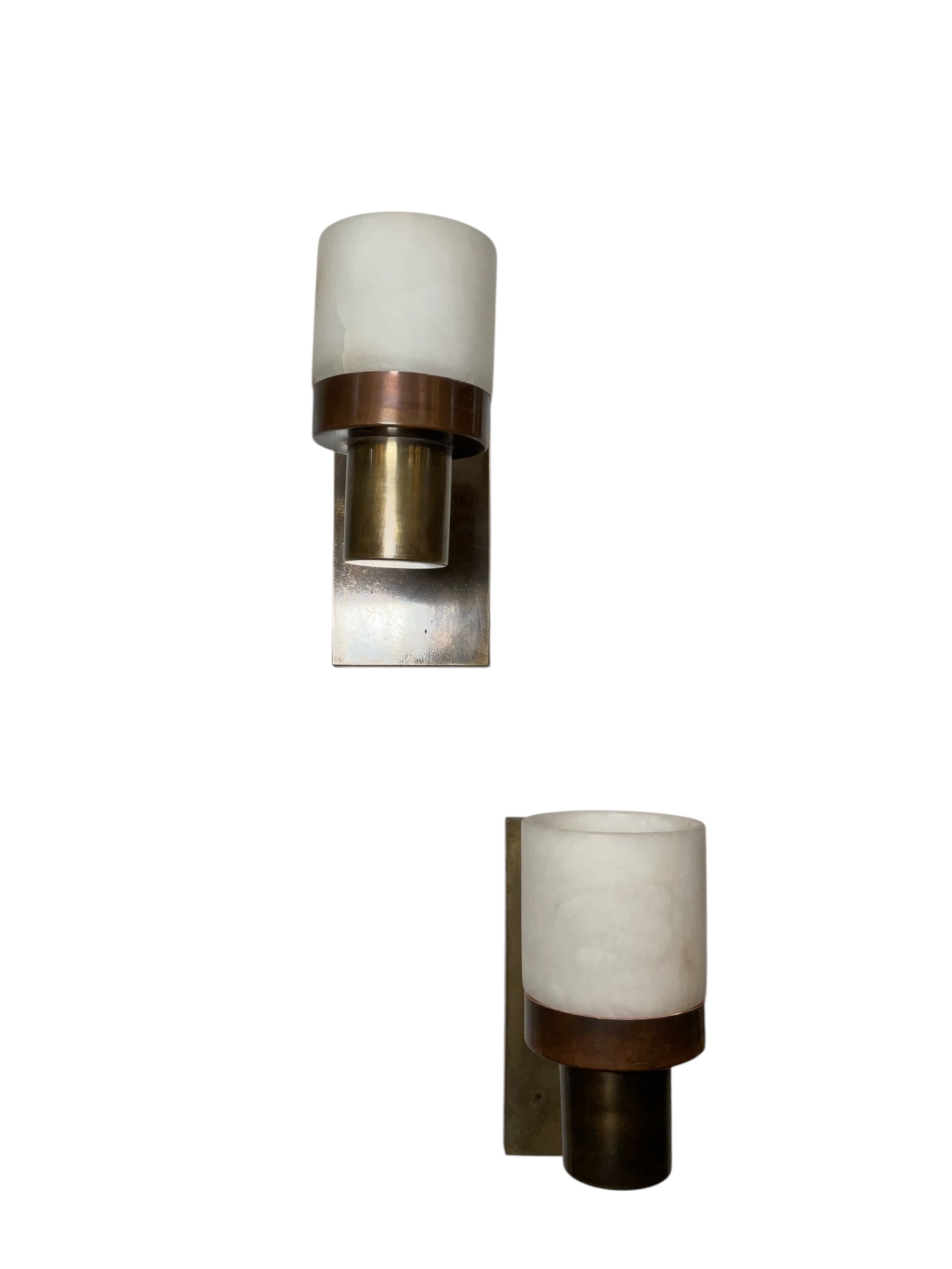 Pair Limited Edition Alabaster and Bronze Sconces