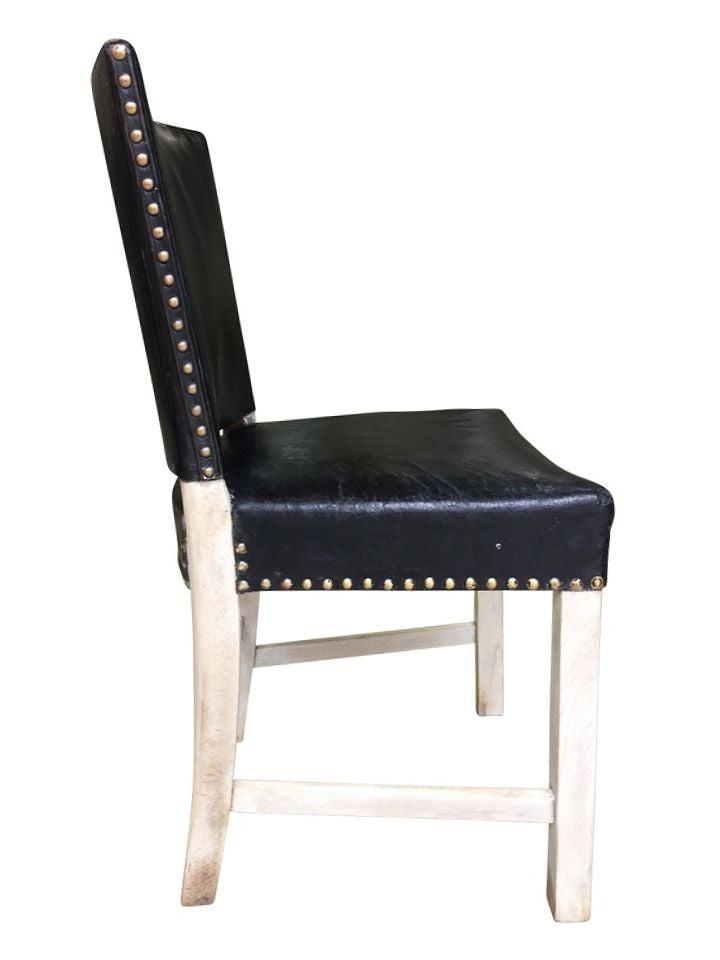 Set of Vintage (4) Danish Black Leather Dining Chairs