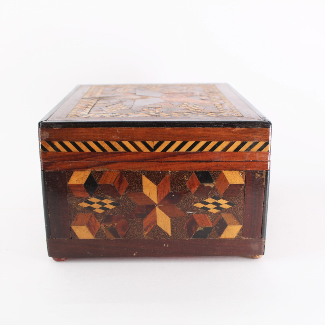 Antique Folk Art Inlaid Wood Box