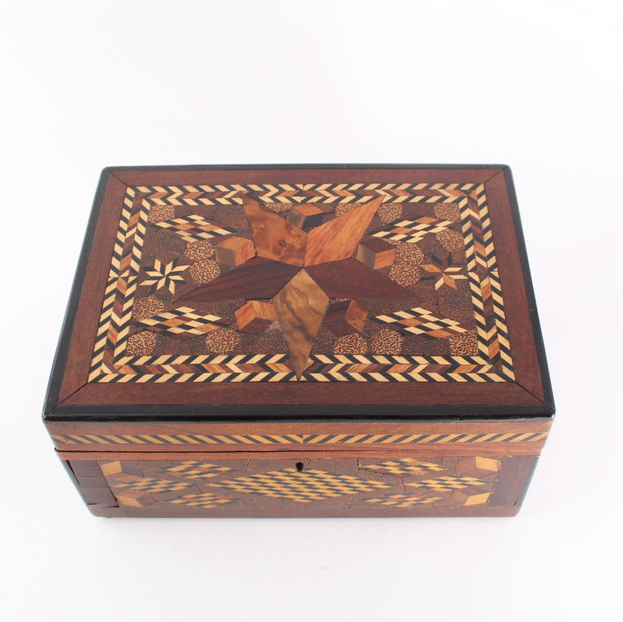 Antique Folk Art Inlaid Wood Box