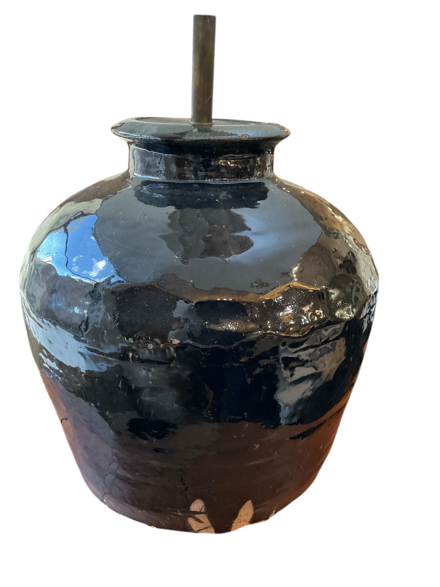 Vintage Central Asia Black Pottery Lamp