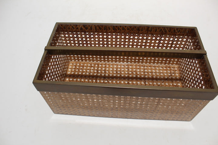 Vintage French Cane & Lucite Wine Holder Woven Cane Basket