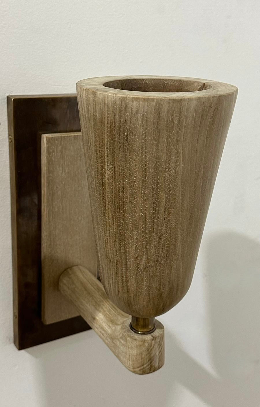 Pair of Limited Edition Walnut and Bronze Sconces