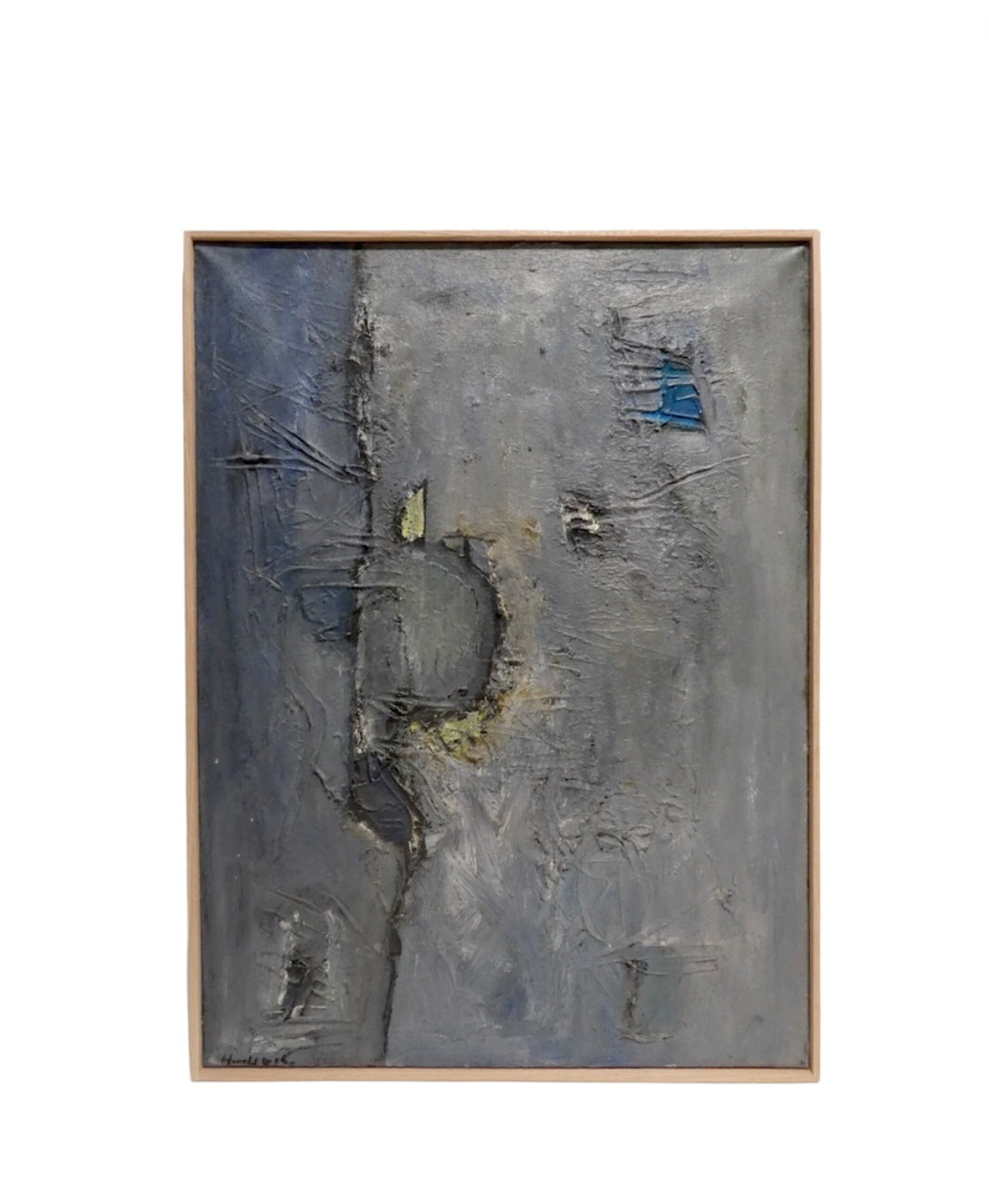 Signed Belgian Abstract Painting in Oak Frame