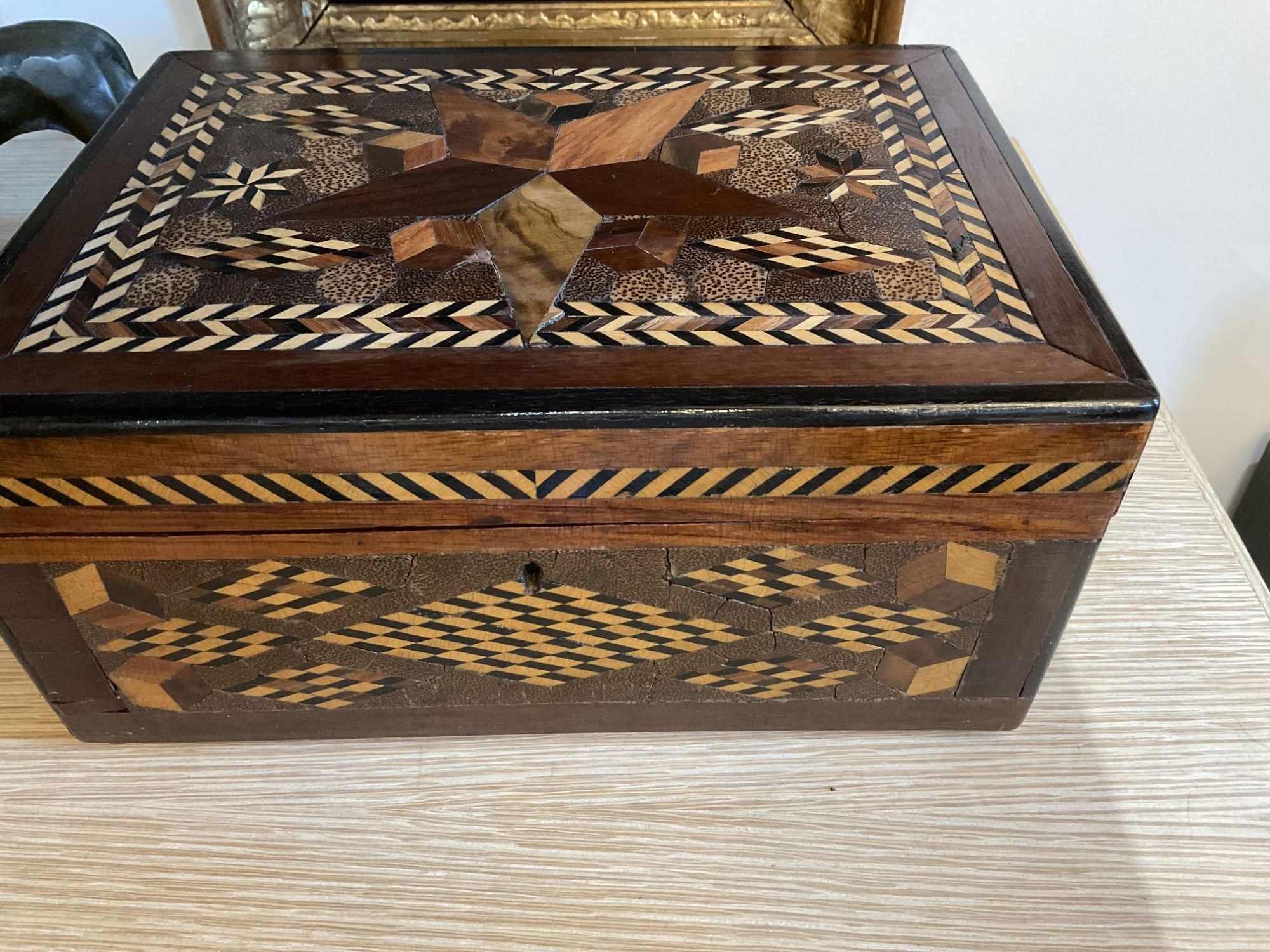 Antique Folk Art Inlaid Wood Box