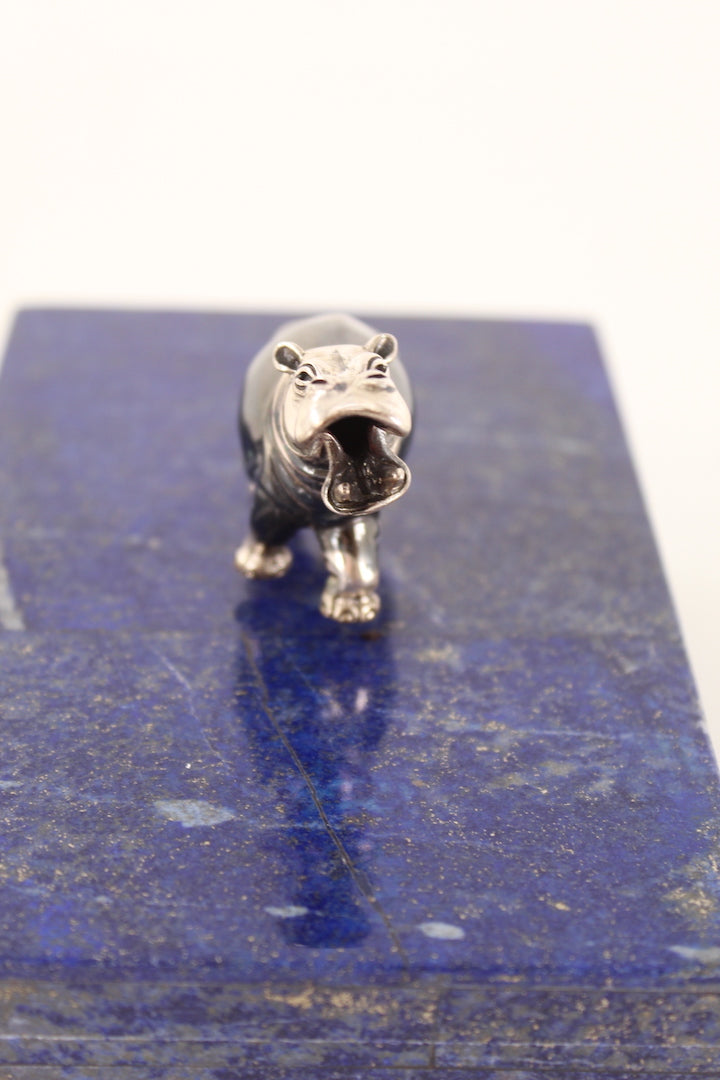 Lapis Lazuli Box with Silver Hippo Handle