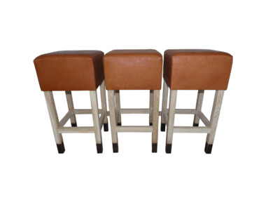 Lucca Studio Set of (3) Percy Saddle Leather and Oak Stools 44936