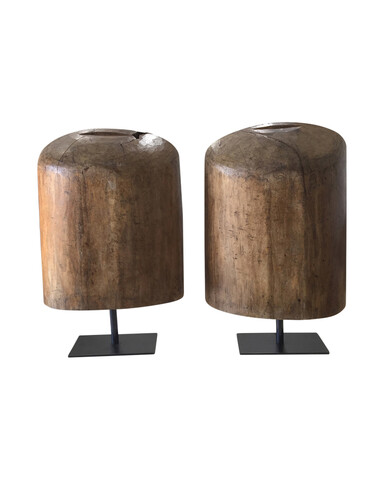 Pair of Limited Edition Antique Wood Element Lamps 39662