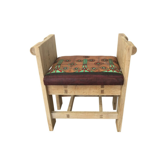Limited Edition Bench in Solid Oak with Vintage Moroccan Leather Seat cushion 39902