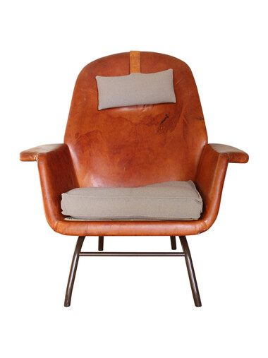 Danish Lounge Chair In Leather With Steel Frame 42309