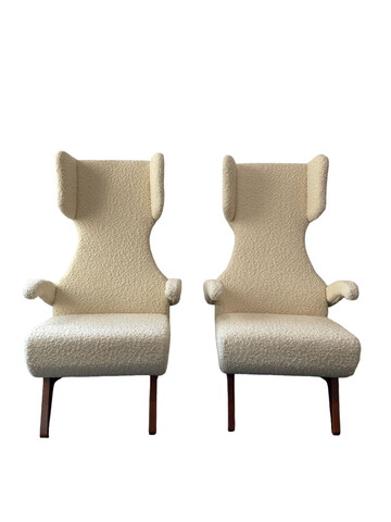 Pair of Vintage Italian Arm Chairs in White Boucle 67625