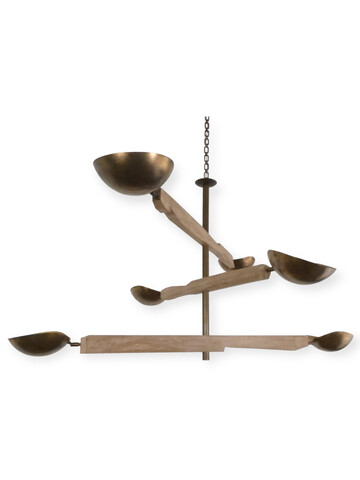 Lucca Studio Channing Chandelier with  Wood and Brass Element. 64687
