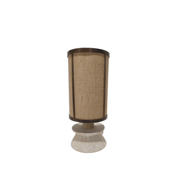 Limited Edition Bronze Lamp with Custom Burlap Shade and Oak 69861