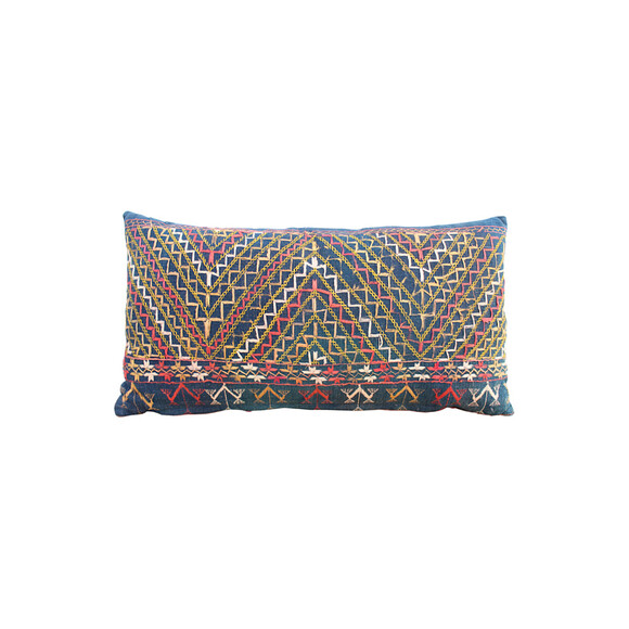19th Century African Indigo Embroidered Textile Pillow 30002