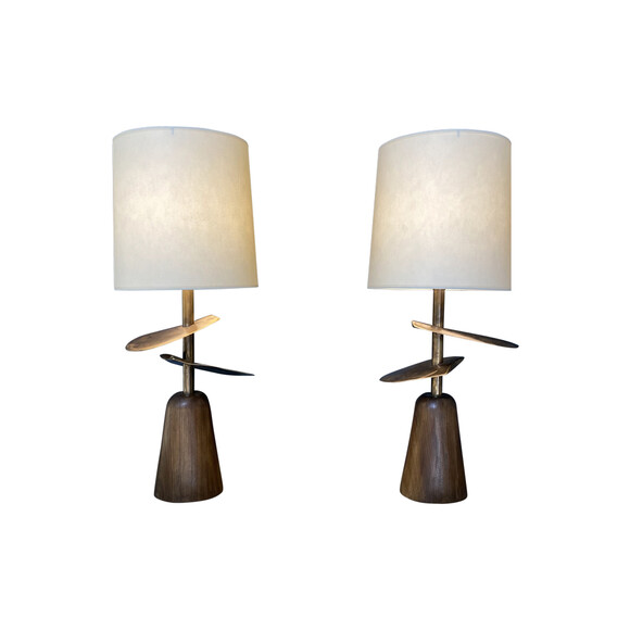 Pair of Limited Edition Bronze and Wood Lamps 41750