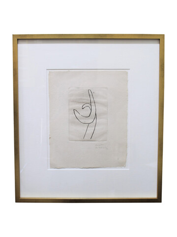 Mid Century French Pencil Drawing, Framed 43235