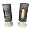 Pair of Limited Edition Ceramic and Oak Base Lamps 41820