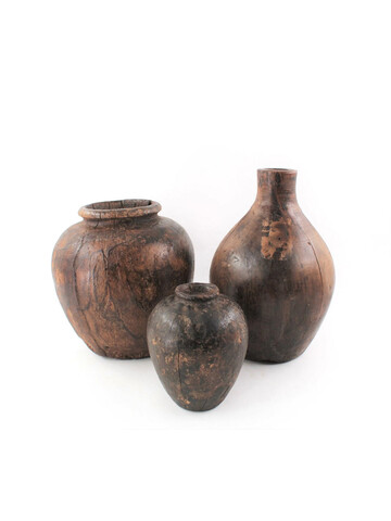 Set of (3) French Antique Wooden Vessels Sculptures 49968