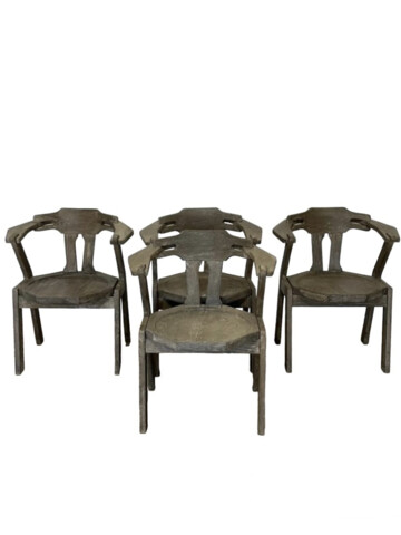 Set of (4) Belgian Mid Century Oak Dining Arm Chairs 79477