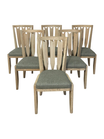 Set of (6) Guillerme & Chambron Cerused Oak Dining Chairs 40854
