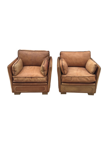 Pair of Leather French 1970's Roche Bobois Arm Chairs 46328