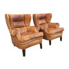 Exceptional Danish Leather Wing Back Arm Chairs 37708